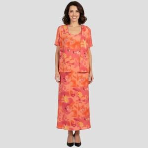 Vintage 80's ADOLFO COLLECTIONS Dress w/ Matching Jacket Pink Floral Size Medium